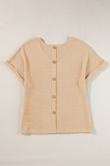 T-shirt à manches retroussées et boutonné en tricot texturé à l'avoine