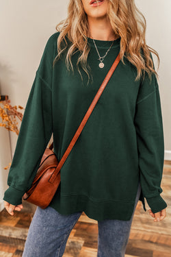 Oversize Green Sweatshirt with Drozing Shoulders and split hem