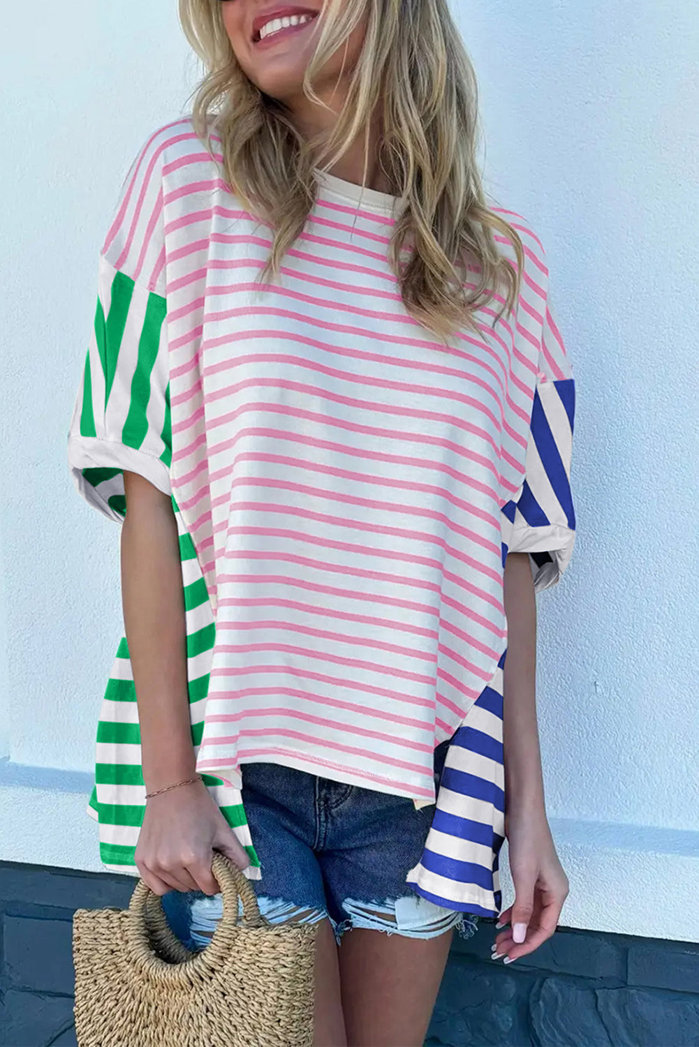 T-shirt Patchwork Color Block Multicolore