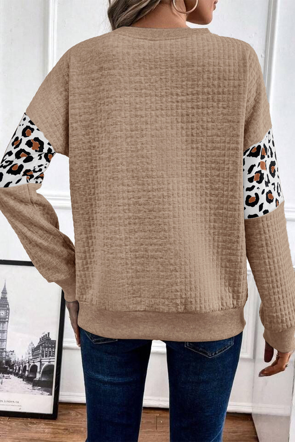 Pergament Leopard gesteppt Patchwork Crew Neck Sweatshirt