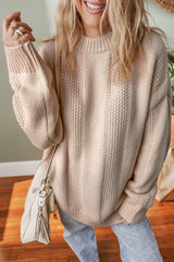 Pull ample côtelé en tricot torsadé de couleur unie kaki pâle