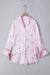 Pink pajama set with bell sleeve shirt and satin ruffle shorts