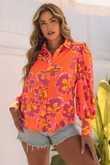 Chemise orange à manches lanternes et imprimé floral-A WOMAN WE LOVE