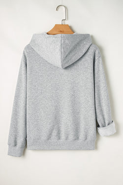 Hooded hoodie with tightening lined in fleece of light gray colored with pocket