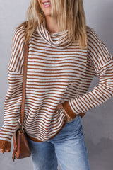 Pull ample à col roulé rayé marron