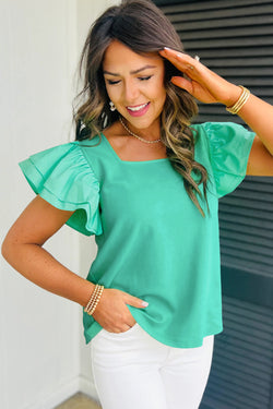 High green mint with floating sleeves and square collar