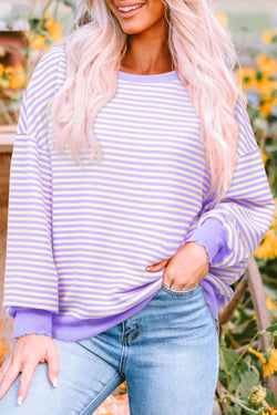 Purple Striped Drop Shoulder Long Sleeve Top