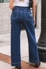 Jean ample à revers et détails cousus à la taille bleu voile