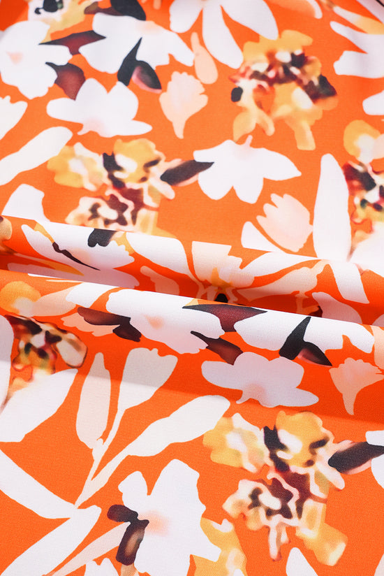 Mid-length orange dress with floral print, large size *