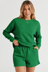 Ensemble haut texturé vert à manches longues et short à cordon de serrage-A WOMAN WE LOVE