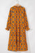 Robe midi orange à imprimé géométrique occidental et volants à plusieurs niveaux, coupe ample