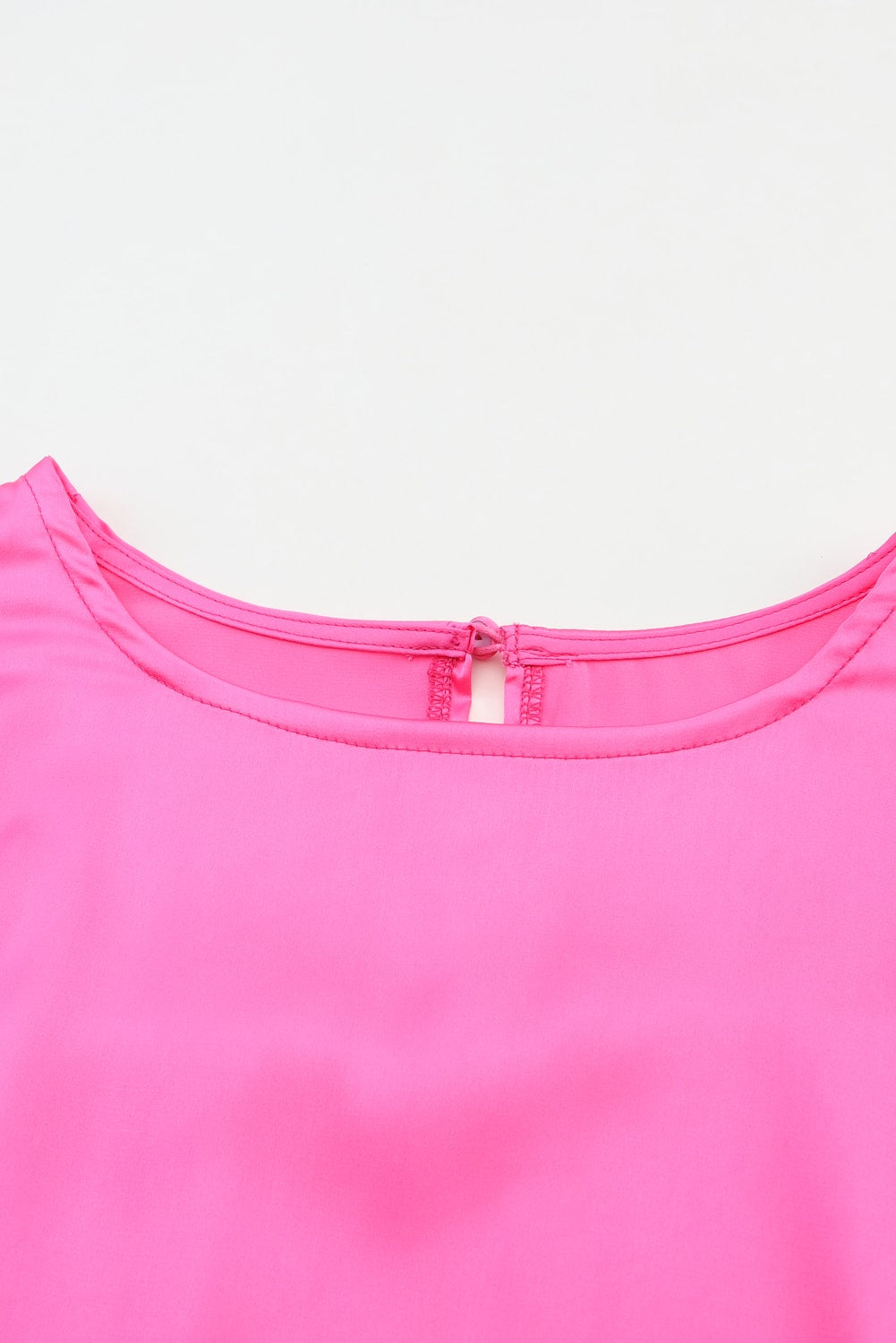 Pink Satin Puff Langarm Crewneck Bluse