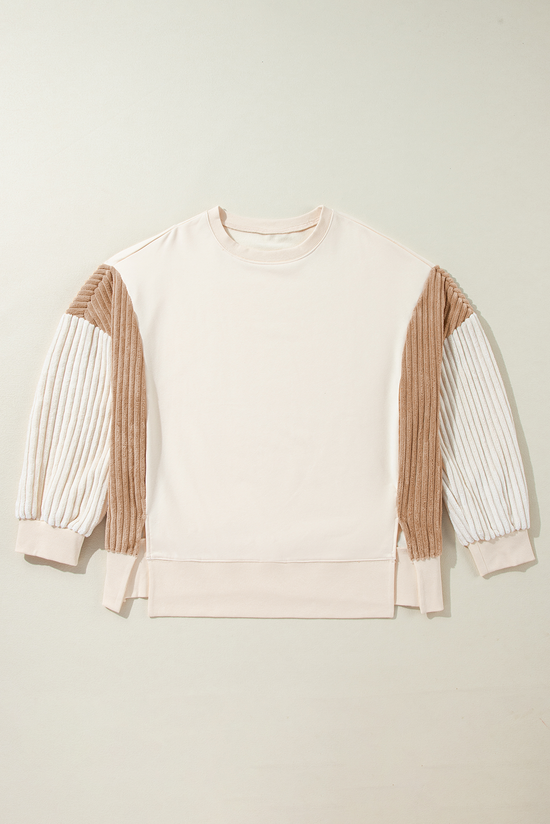 Apricot Corduroy Drop Shoulder Long Sleeve Sweatshirt