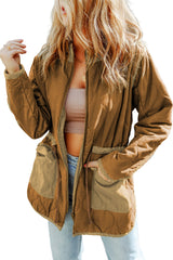 Quilted tightening cord jacket and brown stitching