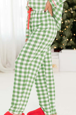 Ensemble pyjama chemise et pantalon à carreaux de Noël vert clair