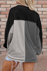 Sweat-shirt oversize gris à col côtelé et color block