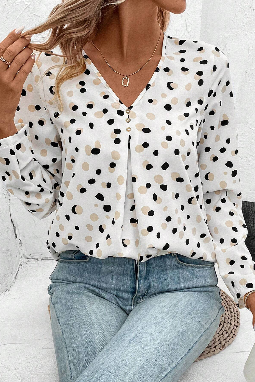 Chemisier blanc à pois et imprimé boutonné *-A WOMAN WE LOVE