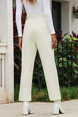 Pantalon droit taille haute en velours côtelé beige