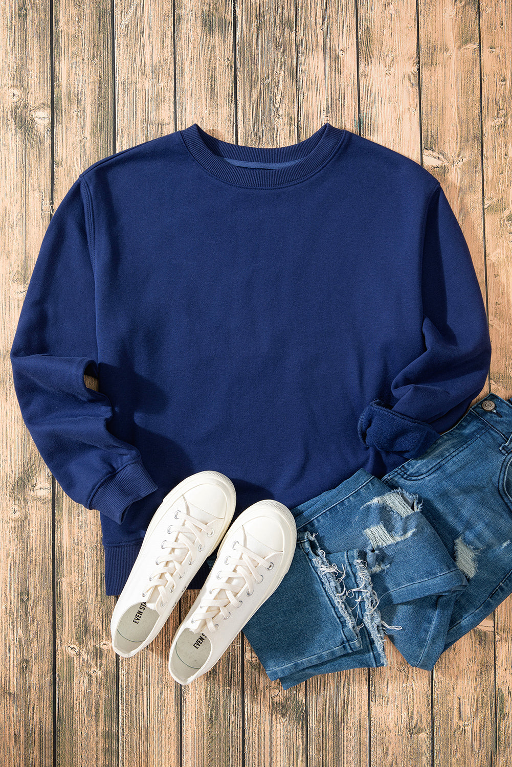 Sudadera de tela de esponja azul marino con hombro caído y forro de vellón unido
