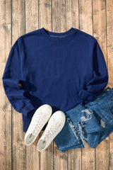 Sudadera de tela de esponja azul marino con hombro caído y forro de vellón unido