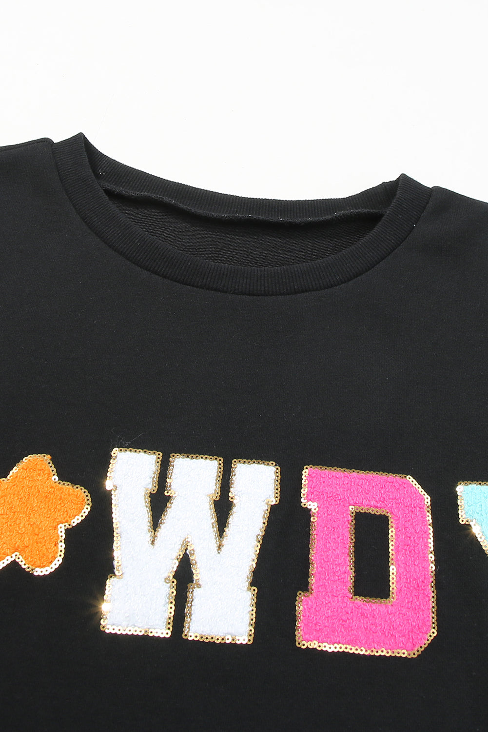 Black Howdy Glitter chenille patch graphic décontracté sweat