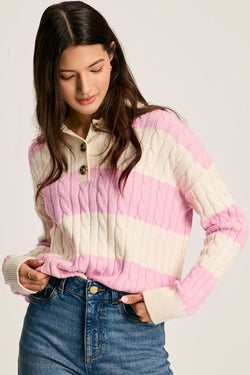 Pull Henley con cuello de punto retorcido con rayas rosas