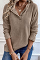 Pale Khaki Ribbed Textured Henley Knit Top