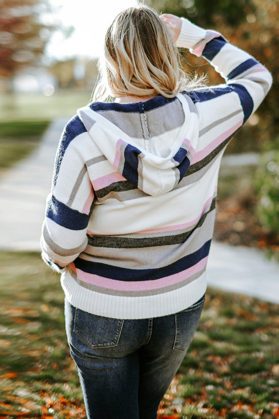 Pull en Tricot à Capuche Rayé de Grande Taille