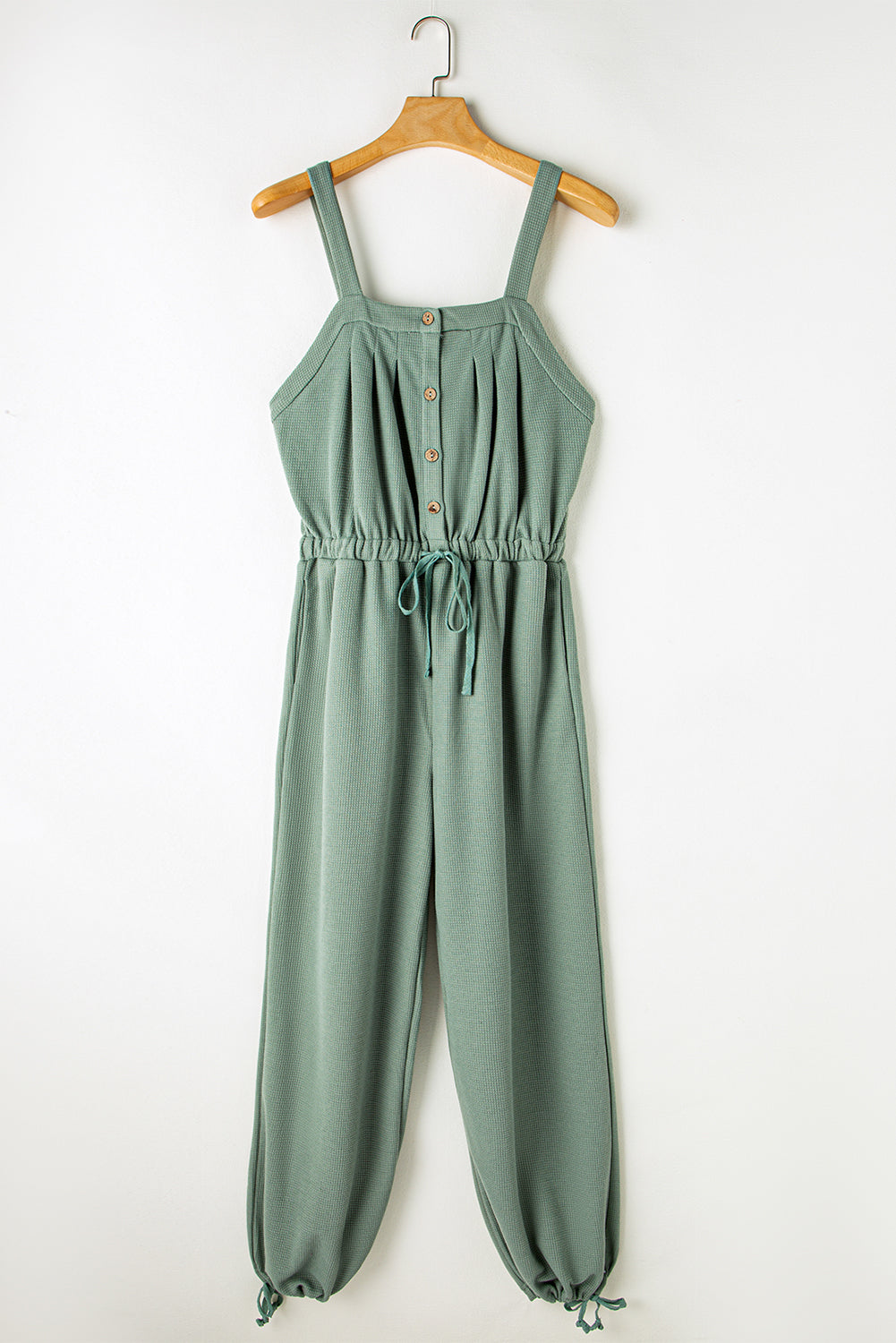 Moss Green Knotted Gurte Button Strukturierte Kordeloverall