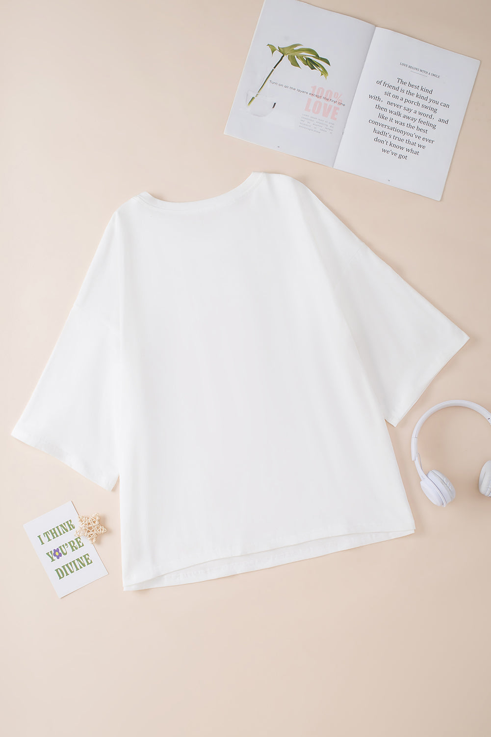 T-shirt oversize blanc à manches mi-longues *