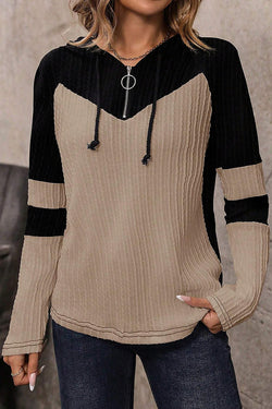 Parchment Textured Long Sleeve Drawstring Hoodie