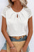 White top with a contrasting lace lock lock hole