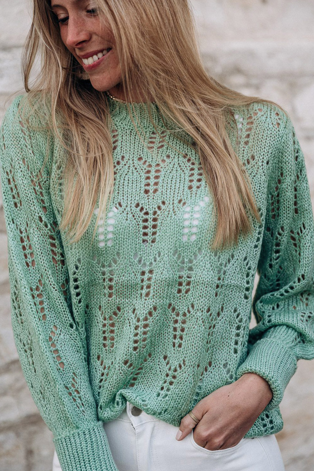 Pull Papetelle tricoté vert vert