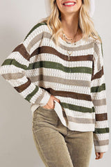 Pull en tricot ajouré au crochet à rayures