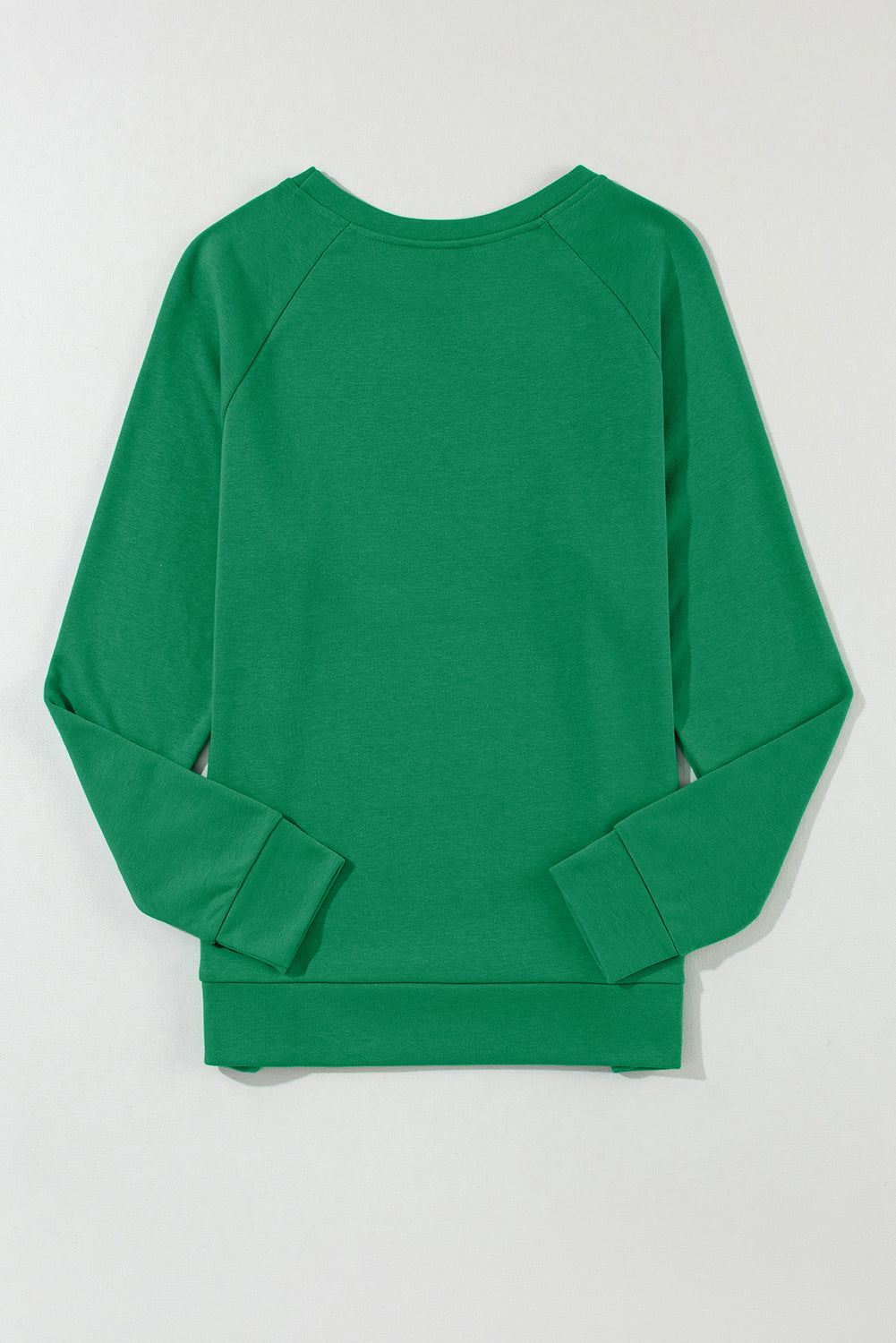 Sweat-shirt vert uni à col rond et manches raglan