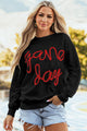 Tinsel Game Day Black Drop Shoulder Graphic Sweatshirt