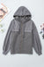 Grey Hooded Zip-Up Jacket with Drawstring and Flap Pocket