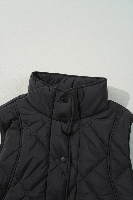 Manteau gilet matelassé noir à col haut et poche boutonnée