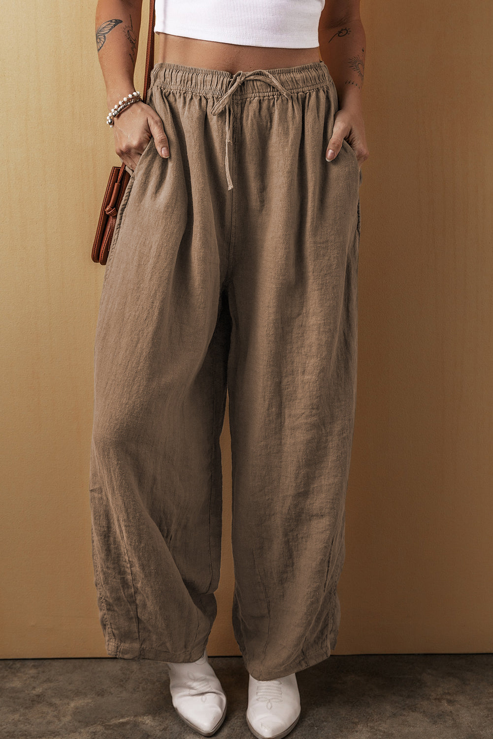 Pantalon large en coton et lin avec cordon de serrage à la taille Desert Palm