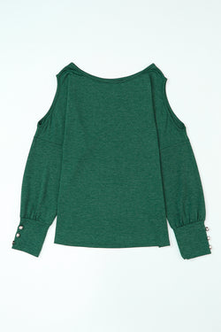 Asymmetrical green buttoned high with long sleeves and cutouts