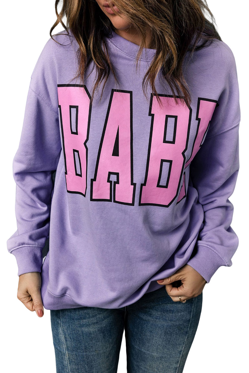 Graues Babe Buchstabe Grafikpullover Sweatshirt