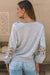 Gray V-neck Hollow Lace Splicing Loose Sweater