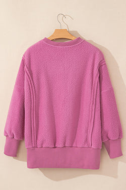 Hot Pink Oversized Drop Shoulder Sweatshirt with Sherpa Stitching