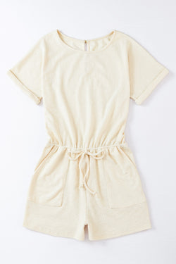 Beige ribbed romper with elastic waist