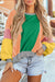 Dark green color block patchwork oversized top with exposed seams