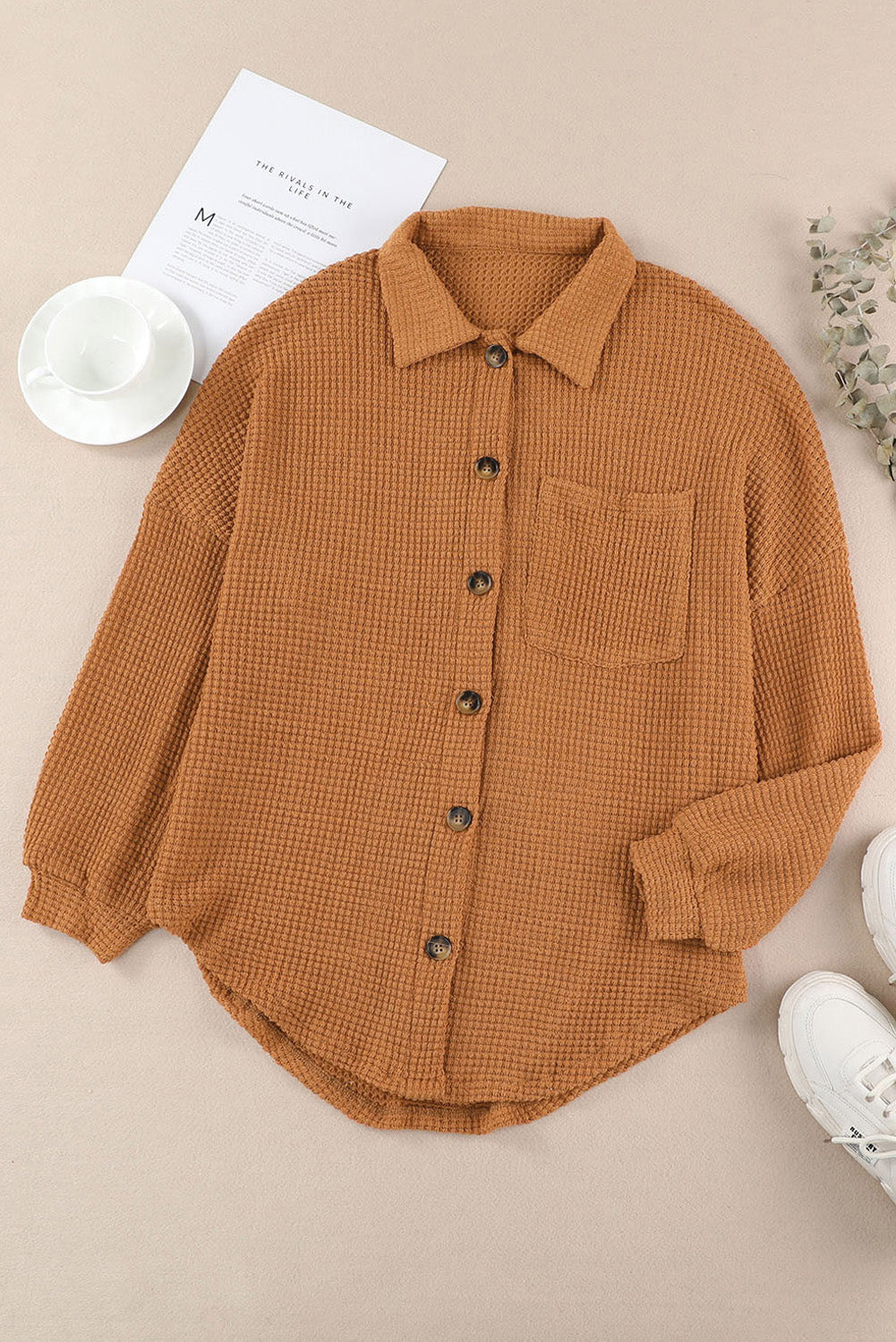 Camicia casual a maglia waffle marrone