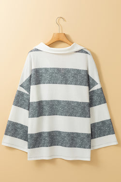 Striped Oversized Collar Long Sleeve Top