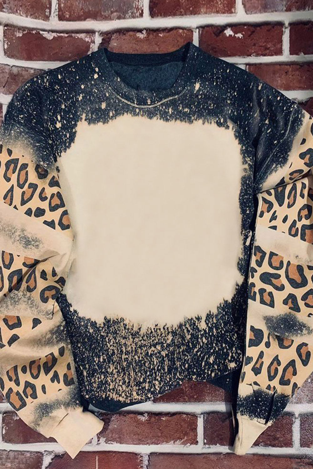 Sweat-shirt noir à épaules tombantes et imprimé léopard tie-dye