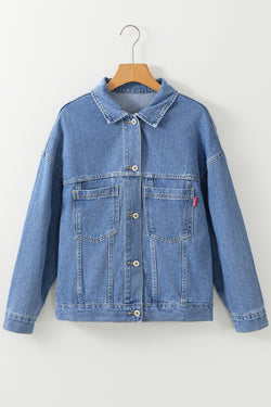 Veste en jean oversize délavée à poches bleu clair