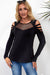 Black Ripped Long Sleeve Top with Mesh Patch